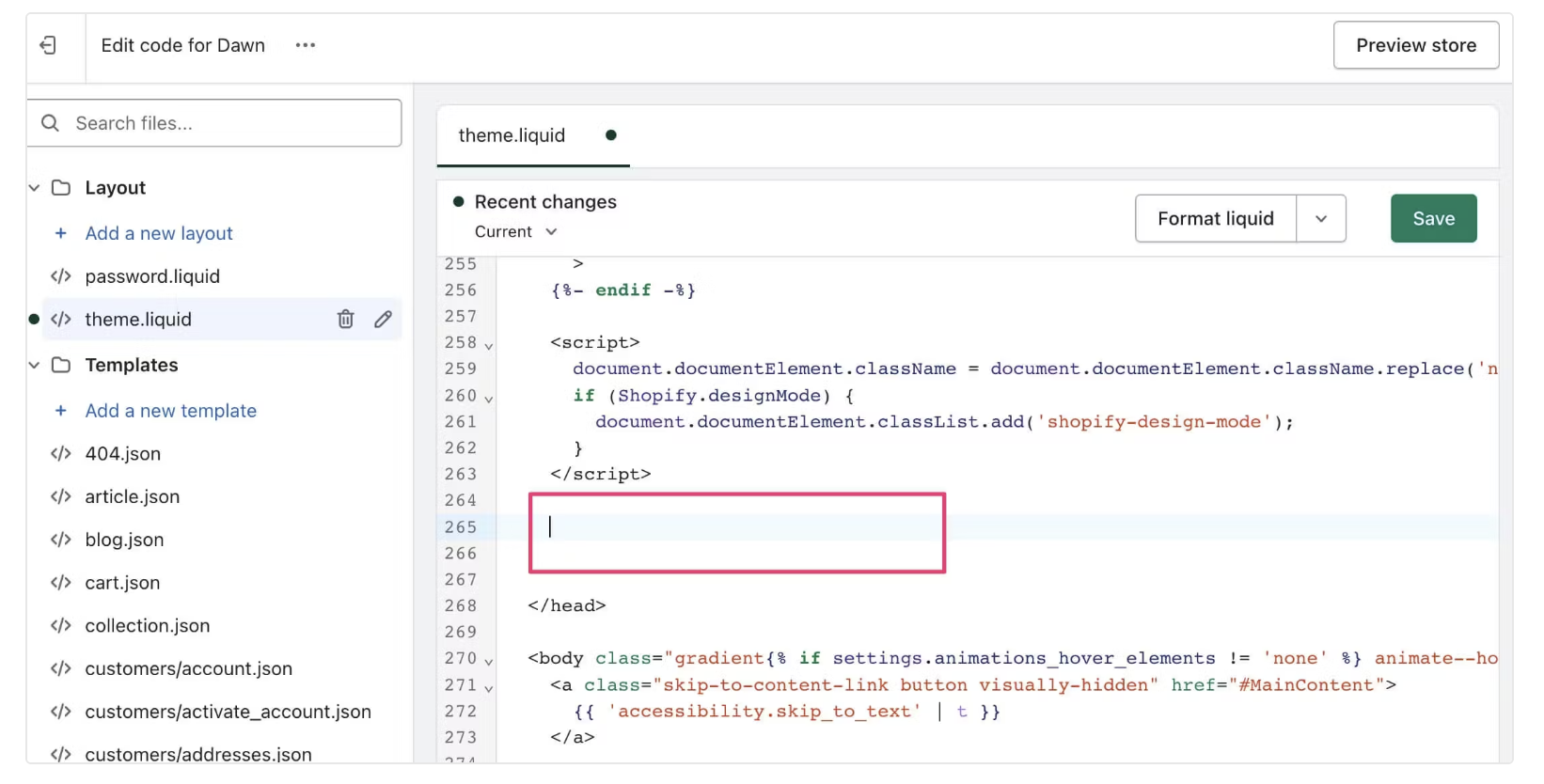 Pasting code